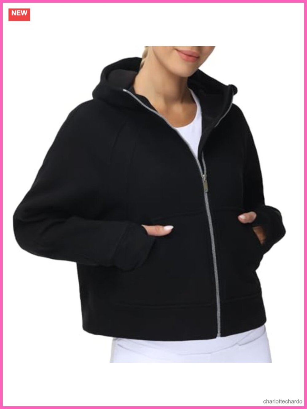 Fleece Full-Zip Hoodie with Thumb Holes Kangaroo Pockets